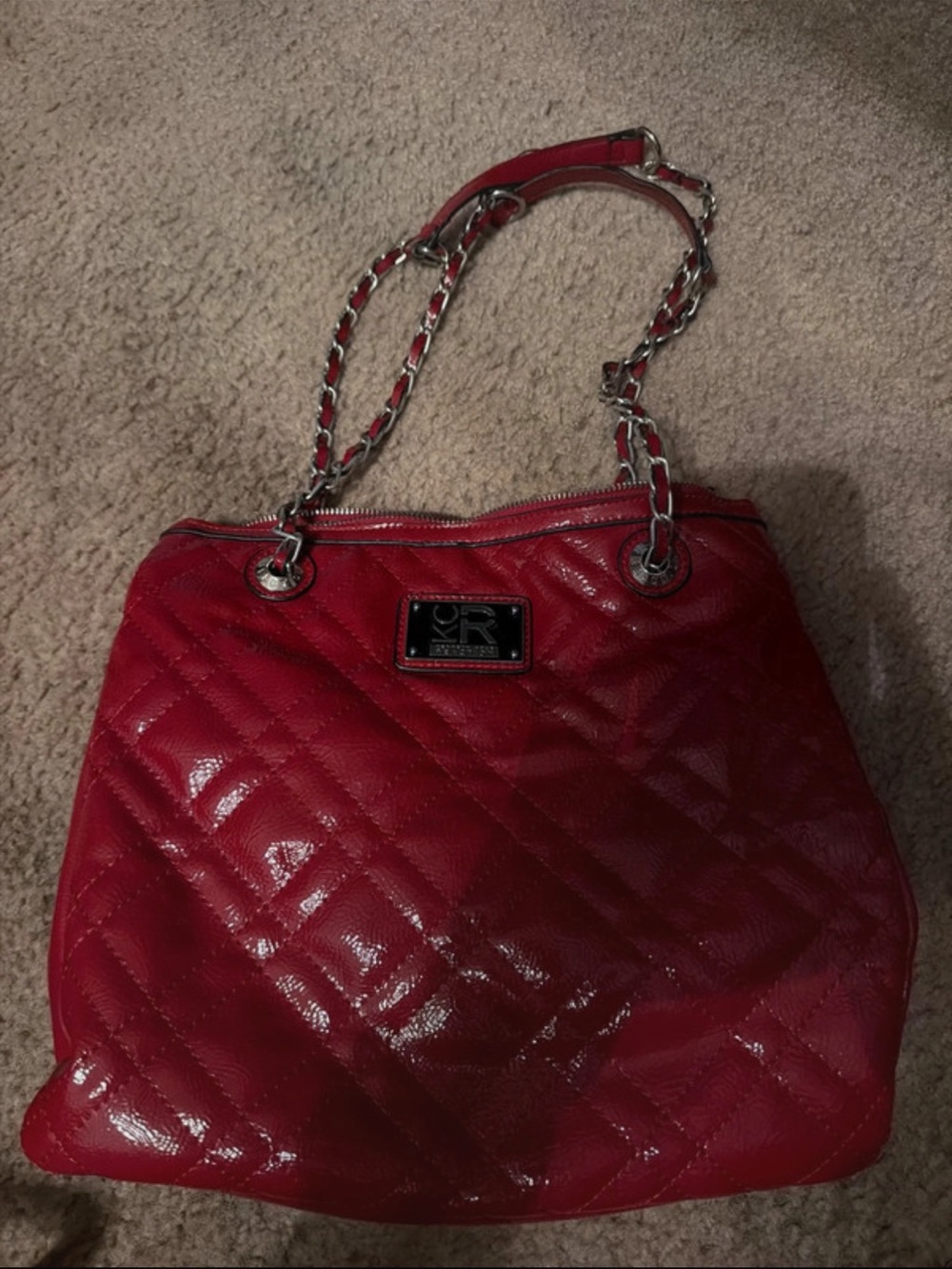 Quilted Red Shoulder Bag with Chain Straps